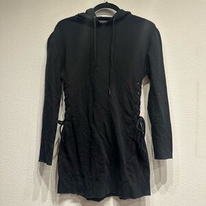 Material girl active Black side lace-up hoodie dress with drawstrings size XS